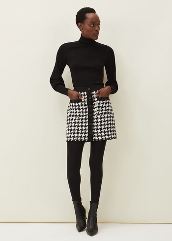 Phase Eight Alicia Dogtooth Skirts Black/White Australia | FJ7081932